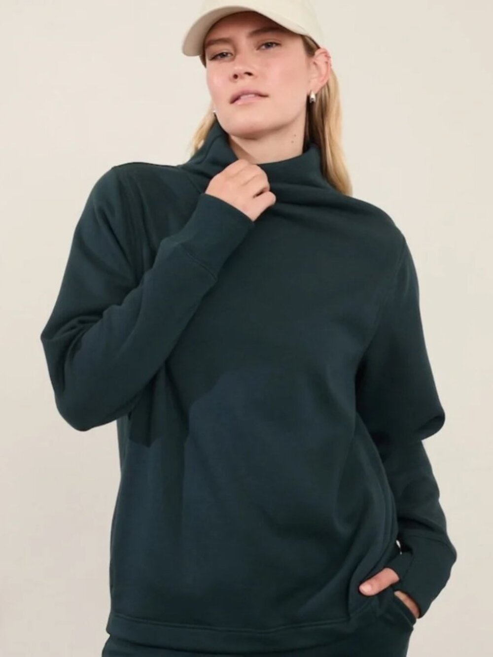 Athleta Cozy Karma Twist Neck Sweatshirt Cypress Green Size S NWT